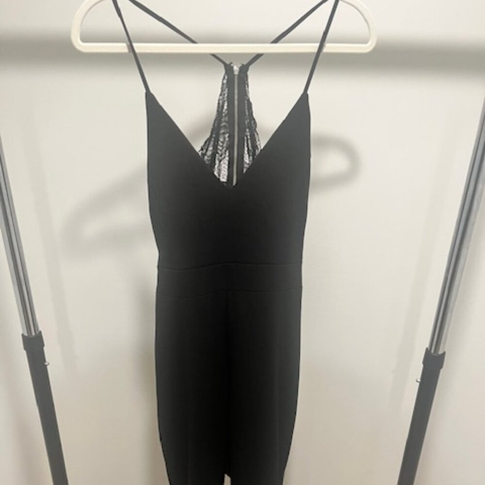 Black Lace-Detail Sleeveless Jumpsuit